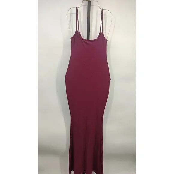 Quince Womens Tencel Rib Knit Maxi Slip Dress Wine Basic Sleeved S